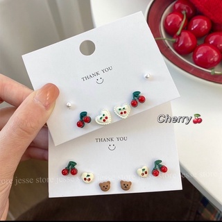 CÓ KHUYÊN KẸP Set bông tai  gấu cherry 🧸🍒  JESSE STORE