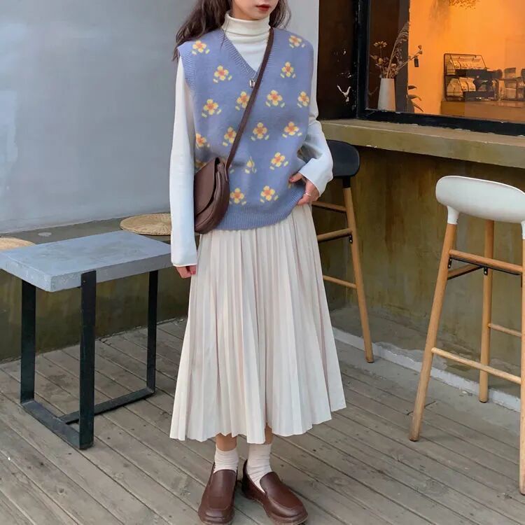 Áo len không tay cổ chữ v dáng rộng thời trang phong cách Hàn Quốc