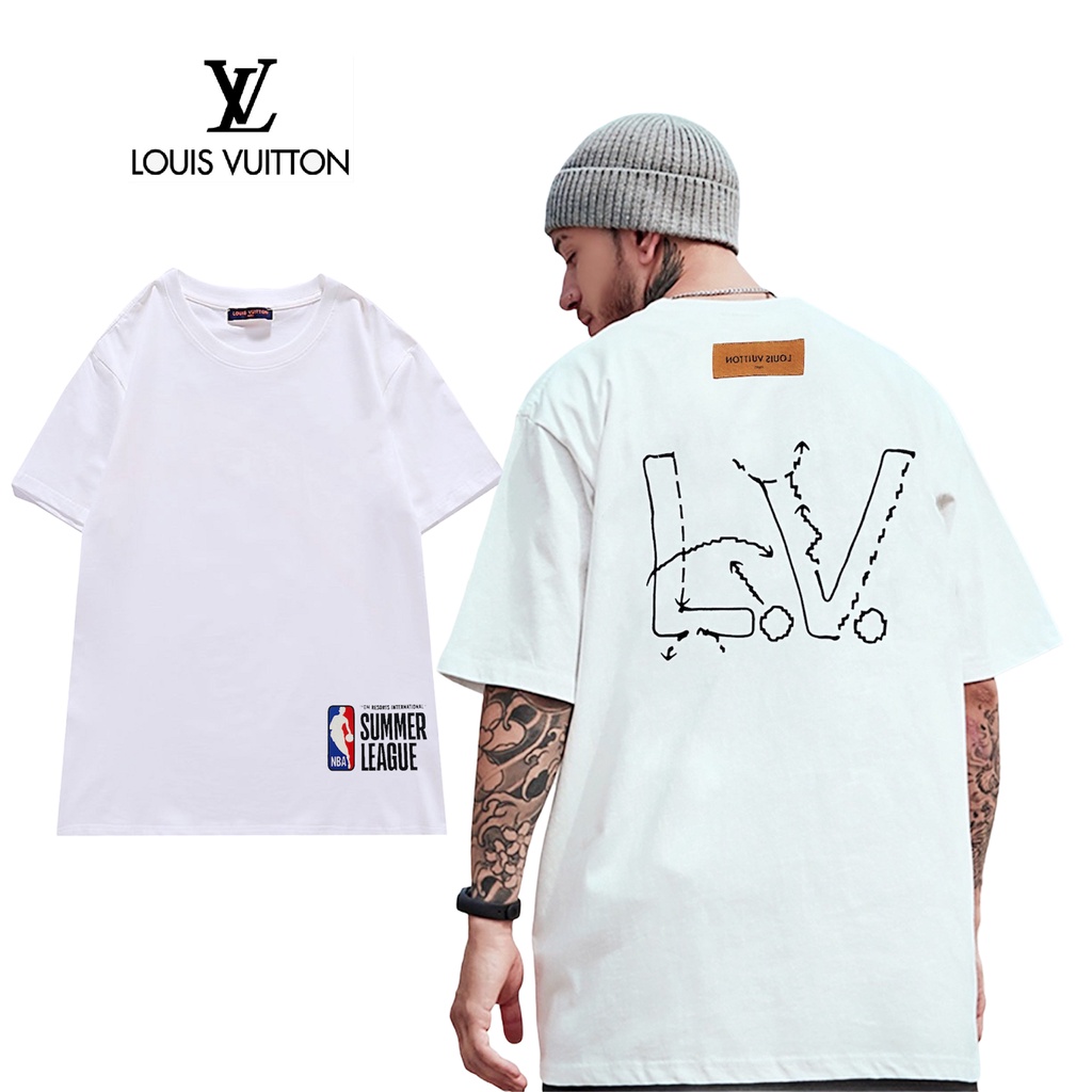 Áo thun cotton nguyên chất in logo LV đơn giản hợp thời trang cho nam và nữ S-5XL