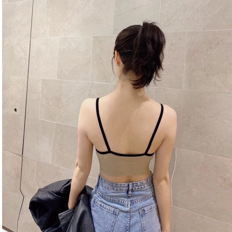 Áo bra 2 dây chất gân tăm thể thao cá tính, kèm mút mỏng đẩy ngực HLBOUTIQUE B536