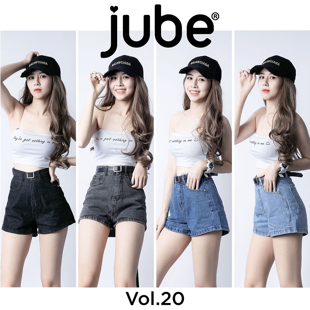 Quần Short Jean Nữ Lưng Cao JUBE Vol.20, Quần Đùi Bò Nữ Trơn Basic Vải Jean Cotton Không Co Giãn. BST Good Girl Gone Bad