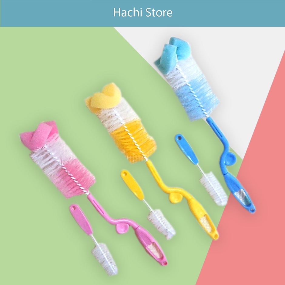 Bộ cọ bình sữa 2 chi tiết xoay 360 độ siêu rẻ gồm cọ cước & cọ núm cho bé - cọ bình 360 độ