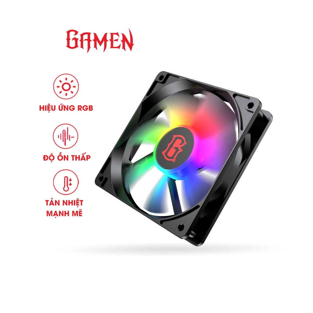 Quạt tản nhiệt Gamen GCF100 hiệu ứng LED RGB sử dụng cho máy tính PC 12cm cánh quạt nâng cấp