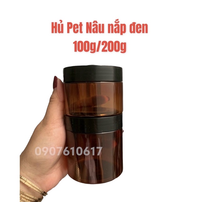 Hủ Pet nâu 100g &amp; 200g nắp đen đựng kem