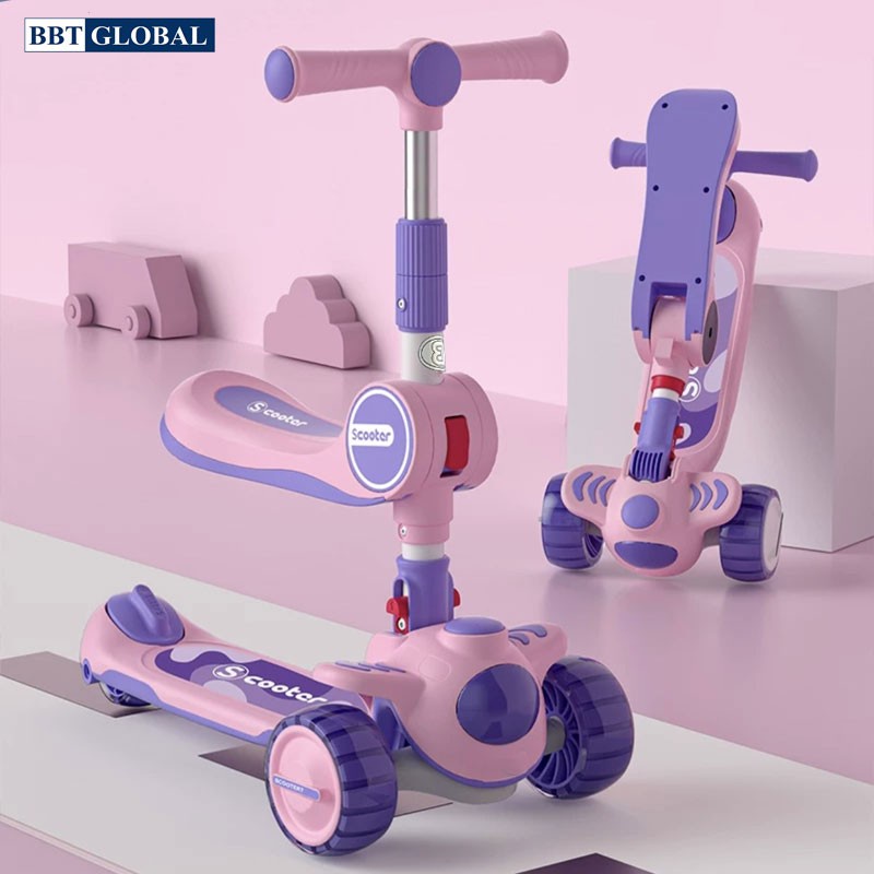Xe trượt Scooter 2 trong 1 kết hợp chòi chân chính hãng BBT Global 3 bánh an toàn