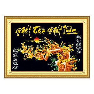 Tranh Thêu Chữ Thập 5d Phát Tài Phát Lộc - Cành Mai Nền Đen  53381  Chưa Thêu