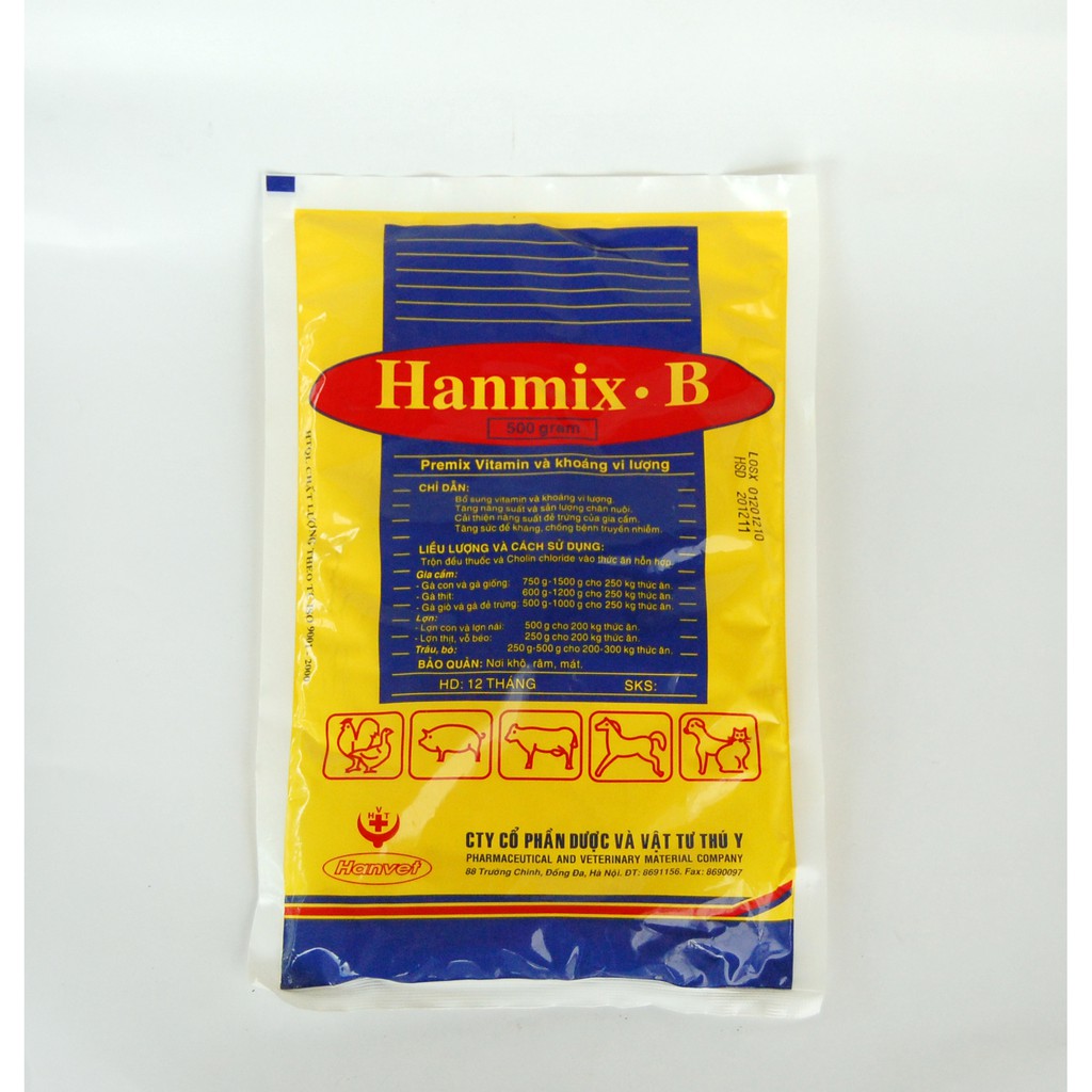 Hanmix b 500 g bổ sung vitamin nhóm b cho vật nuôi trưởng thành