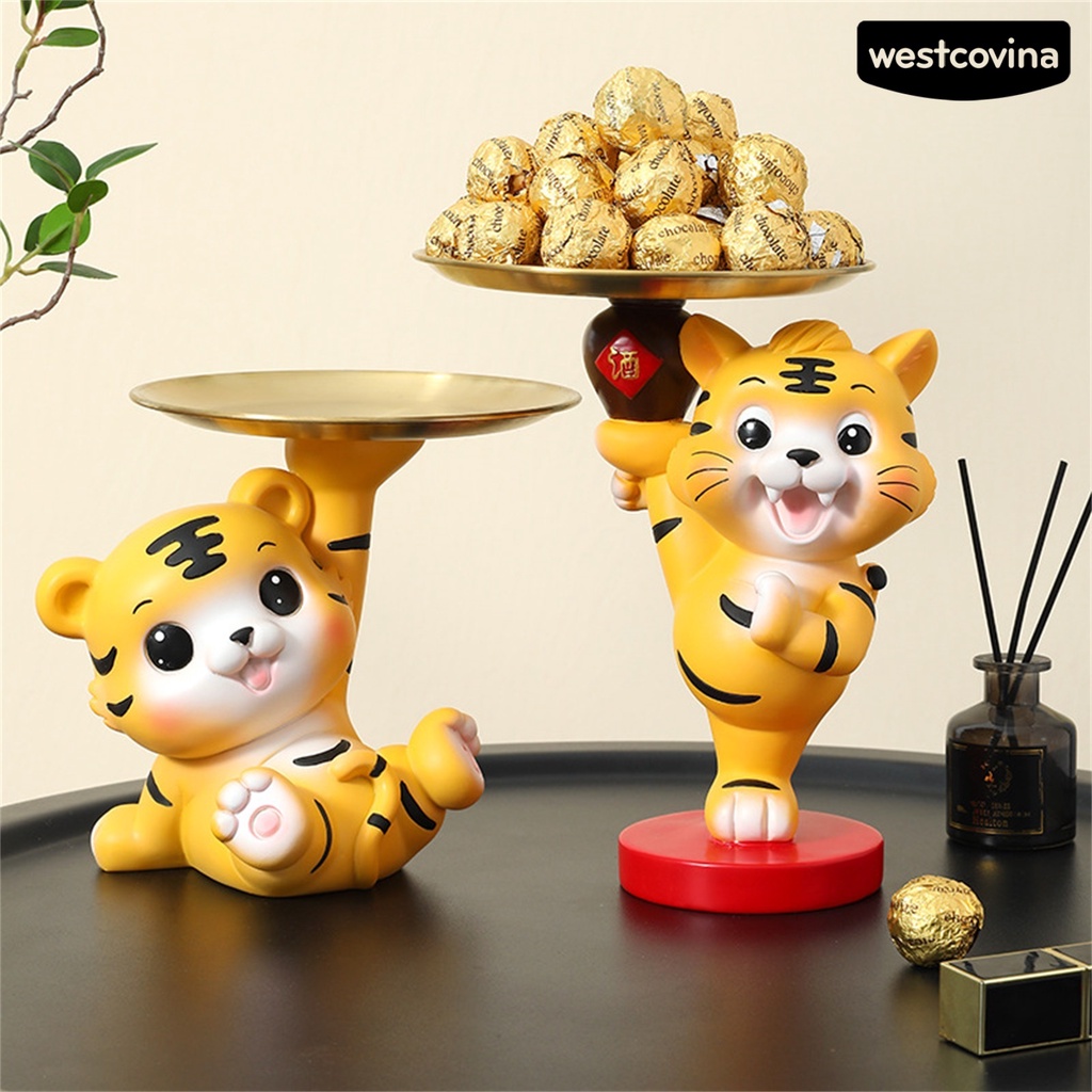 1 bộ tượng điêu khắc để bàn hình chú hổ dễ thương trang trí văn phòng