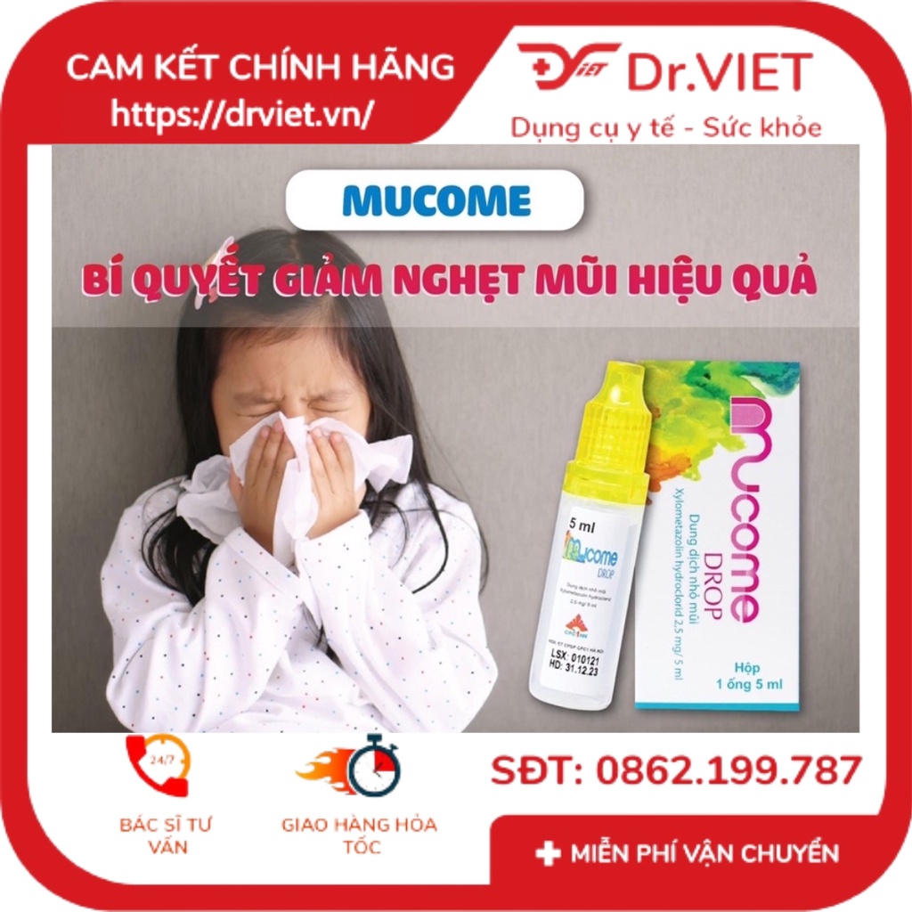Mucome drop 5ml - Chính hãng - Dung dịch nhỏ mũi hiệu quả của CPC1 - giảm nghẹt mũi, sổ mũi và chảy mũi chiệu quả.
