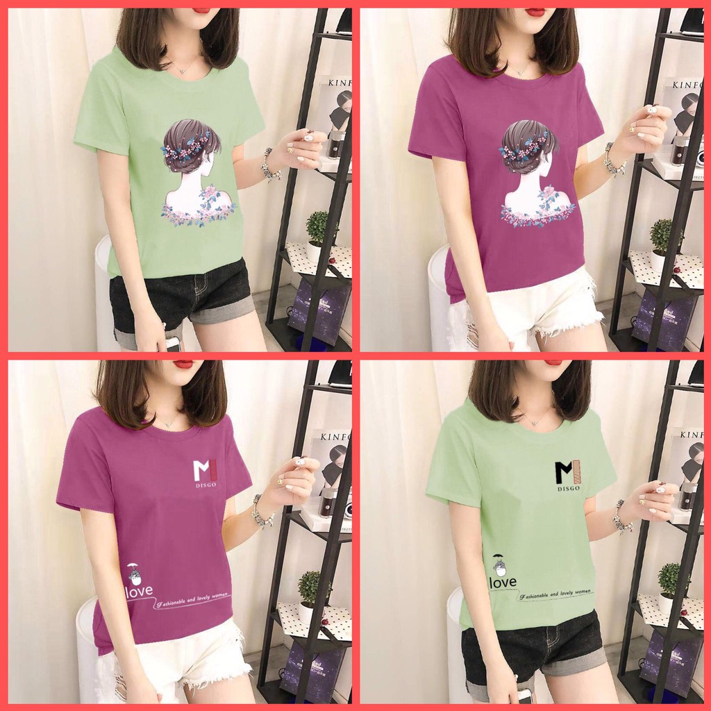 Áo thun nữ Hàn Quốc họa tiết cộc tay nhiều màu [Giá sỉ]