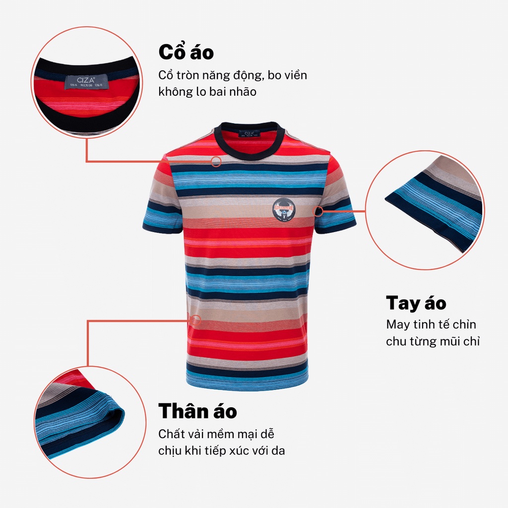 Áo thun ngắn cộc tay nam CIZA cổ tròn vải cotton hoạ tiết kẻ ngang độc đáo form slim size S M L XL ATNS19
