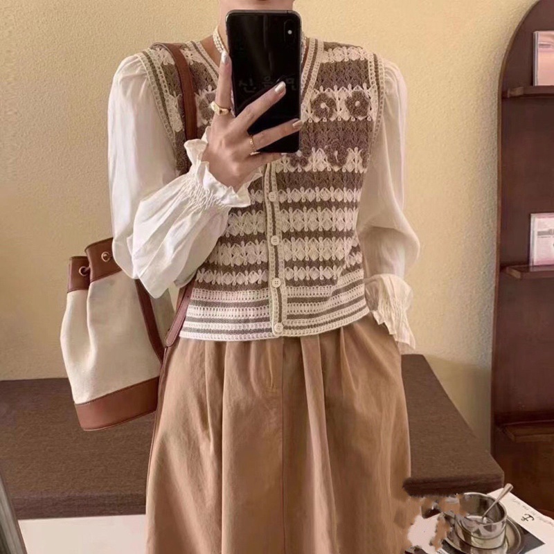 Áo Sweater Không Tay Thêu Họa Tiết Phong Cách Retro Thời Trang Cho Nữ