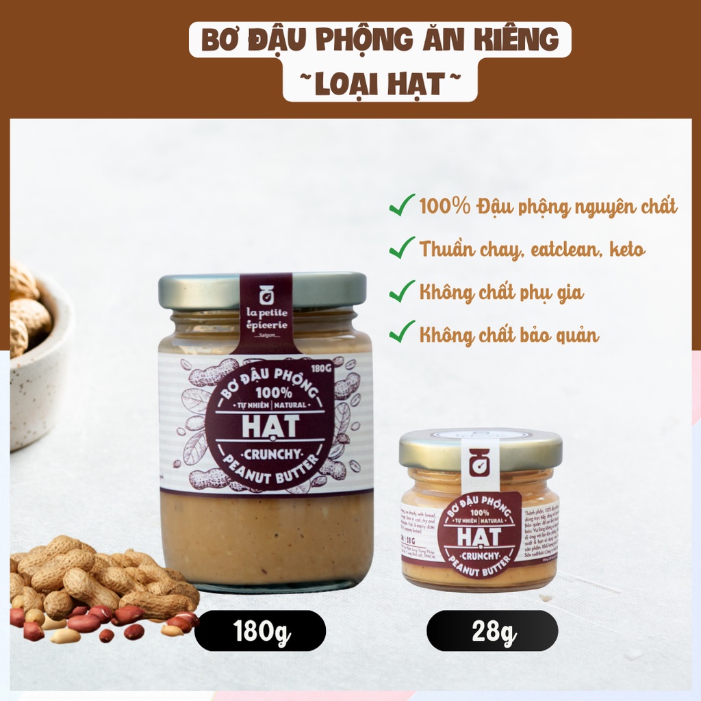 Bơ đậu phộng nguyên chất loại hạt 180g ăn kiêng không đường by Tiệm nhà Mơ