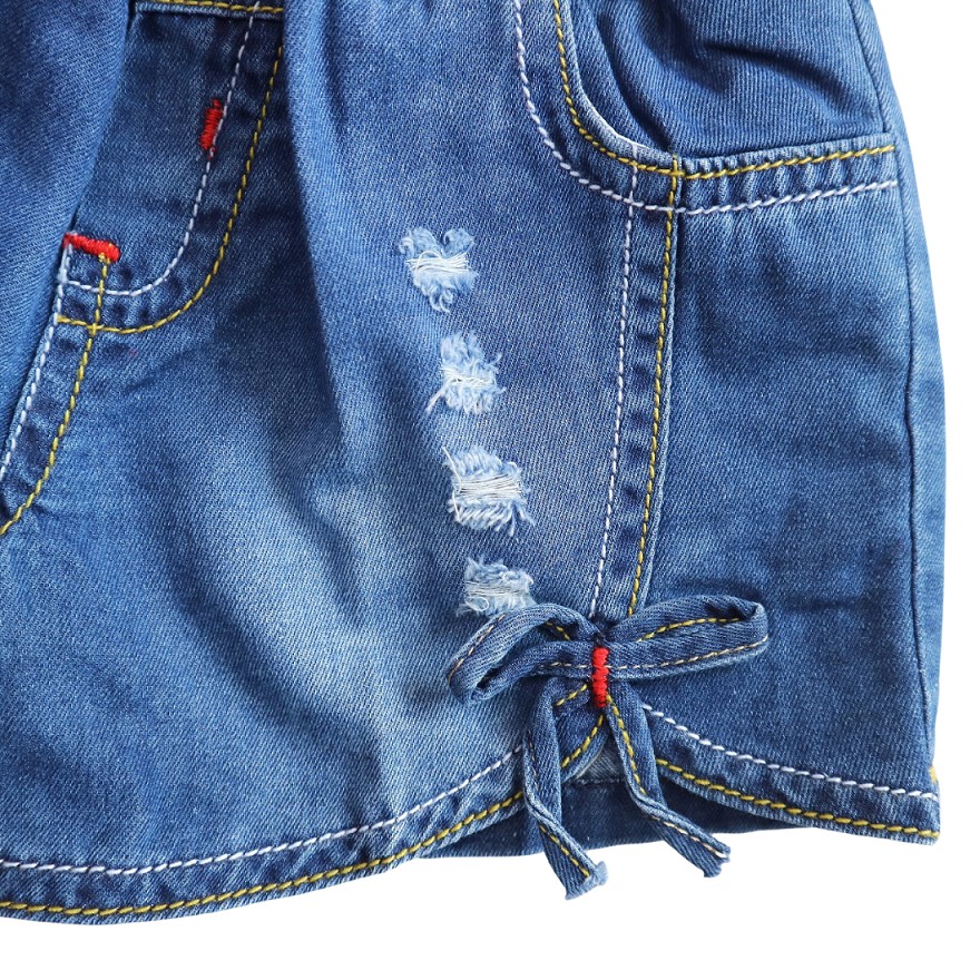 [Mã BMBAU50 giảm 7% đơn 99K] Quần Shorts Jean Bé Gái 9-28kg Đính Nơ Gấu SILBER KIDS