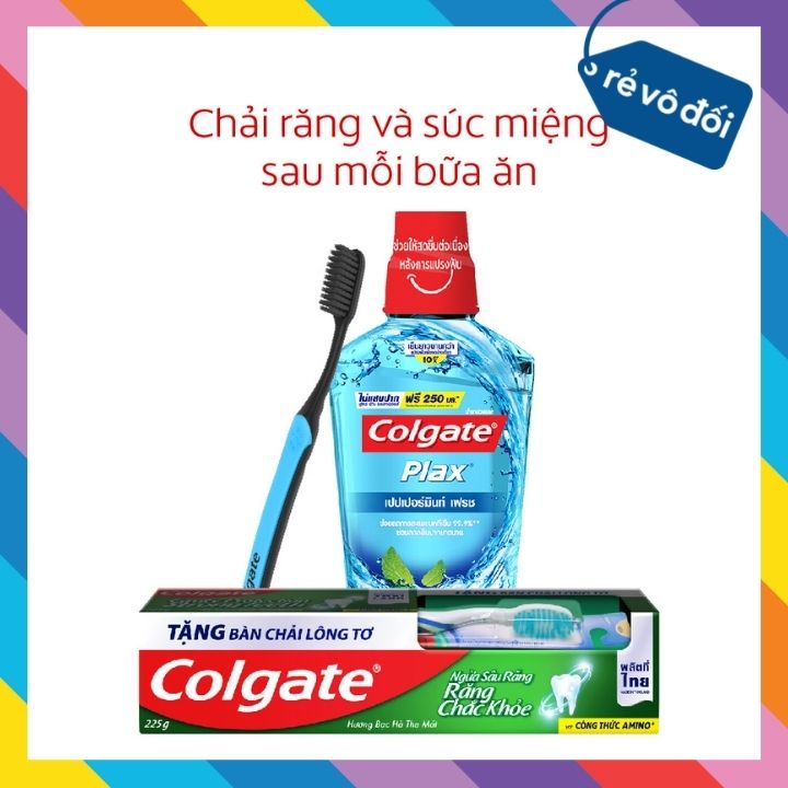 Kem đánh răng Colgate ngừa sâu răng răng chắc khỏe 225g/tuýp tặng bàn chải đánh răng lông tơ nhập khẩu Thái Lan