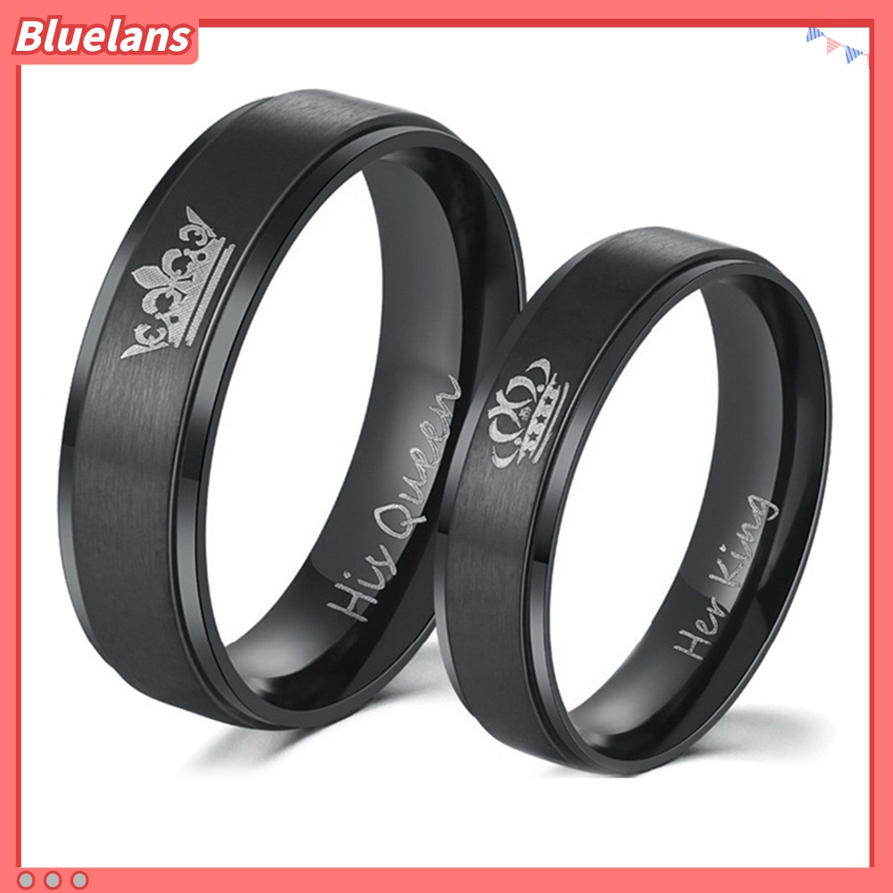 Nhẫn thép titan thiết kế chữ His Queen Her King cho cặp đôi