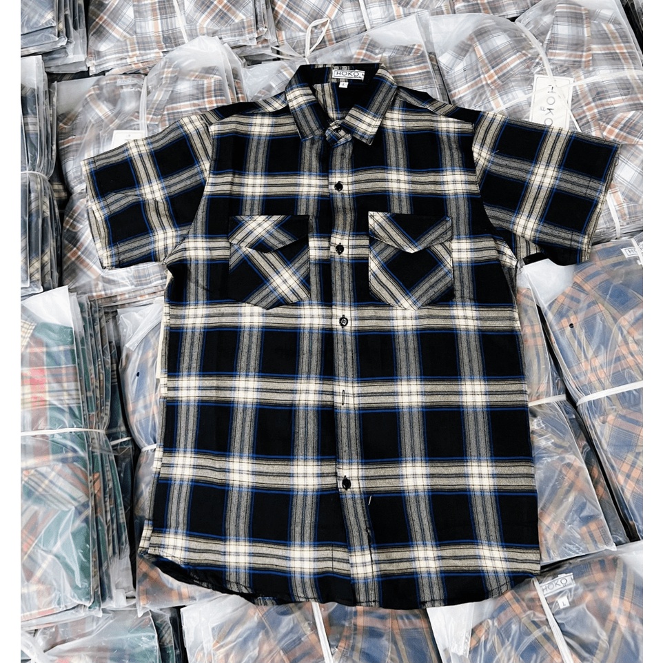 Áo Sơ Mi Nam Tay Ngắn Vải Nỉ Caro Siêu Mềm Có Túi Hộp Phối Sọc Trơn Phong Cách Trẻ Trung Hot Trend Mới [NEW UNISEX]