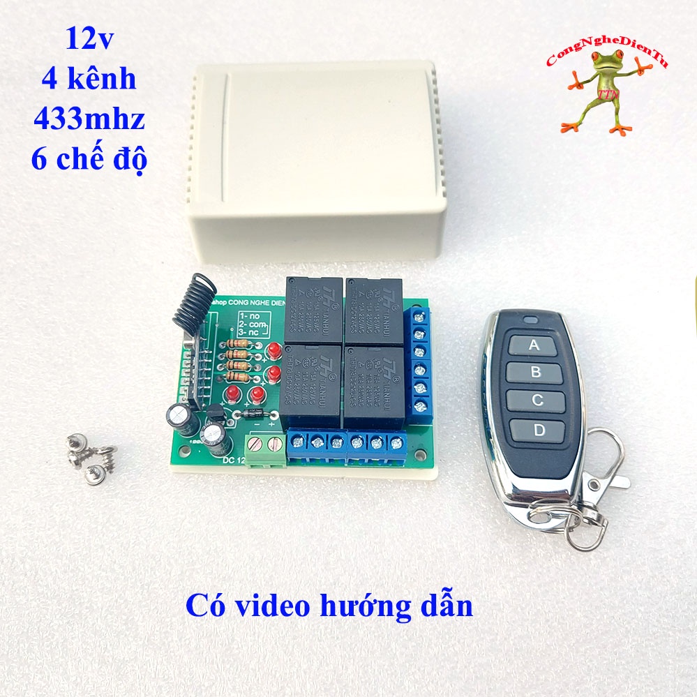 Bộ điều khiển từ xa 433mhz 12v - 4 kênh - 6 chế độ mới