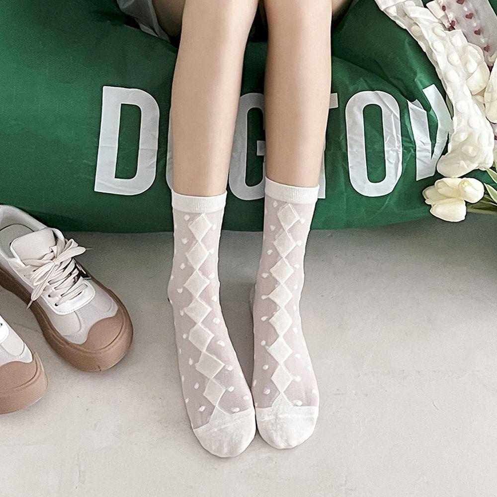 IVORY Tất Ống Trung Trong Suốt Họa Tiết Chấm Bi Xinh Xắn Theo Phong Cách Nhật Hàn
