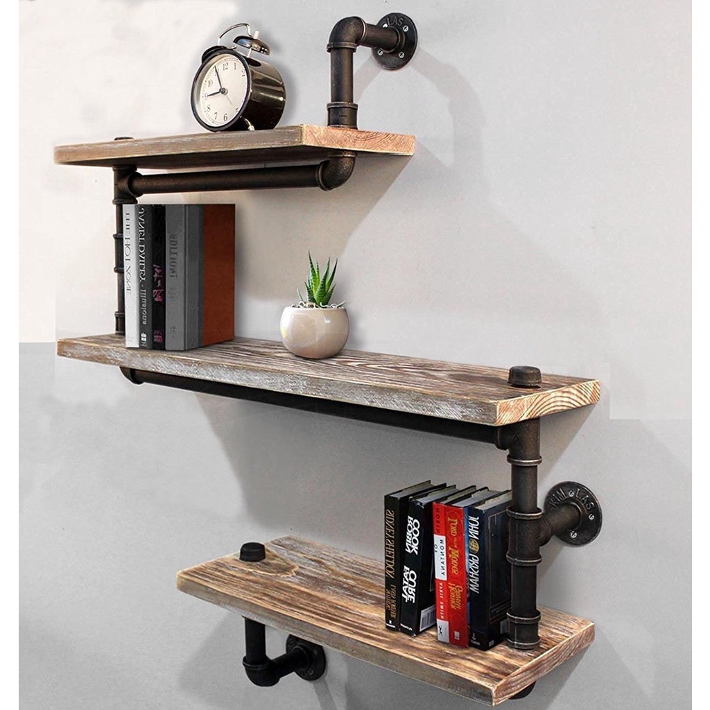 Kệ ống nước treo tường 3 tầng decor trang trí nhà và quán cafe bằng ống săt sáng tạo đẹp, độc, lạ