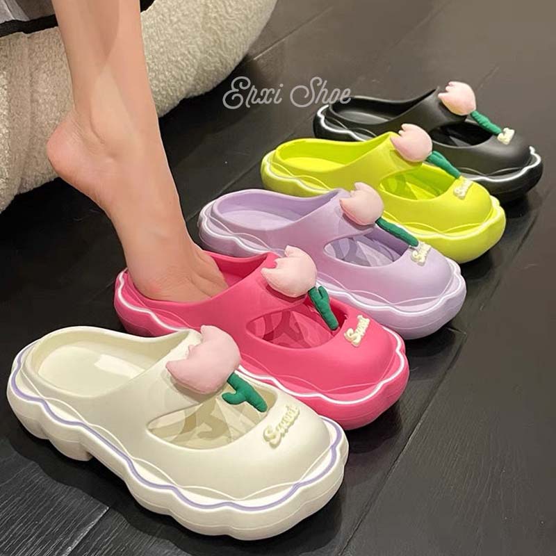 Oeteo Dép Quai Ngang Đế Dày Họa Tiết Hoa Tulip Thời Trang Cho Nữ
