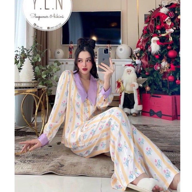pijama tay phồng hồng lụa satin cao cấp quảng châu