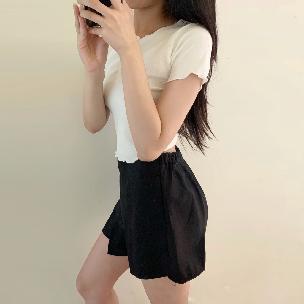 (SET 2 MÓN có BIGSIZE) Set áo len thun tổ ong có nút cổ tròn + quần giả chân váy chữ A BO CHUN ulzzang đi chơi basic
