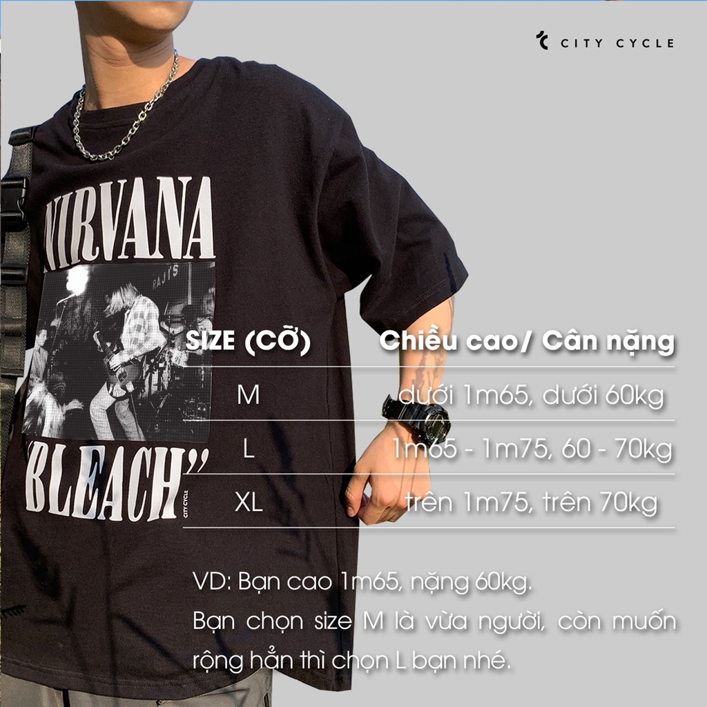 Áo thun nam nữ Nirvana Bleach City Cycle - Áo thun tay lỡ Unisex form rộng Local Brand