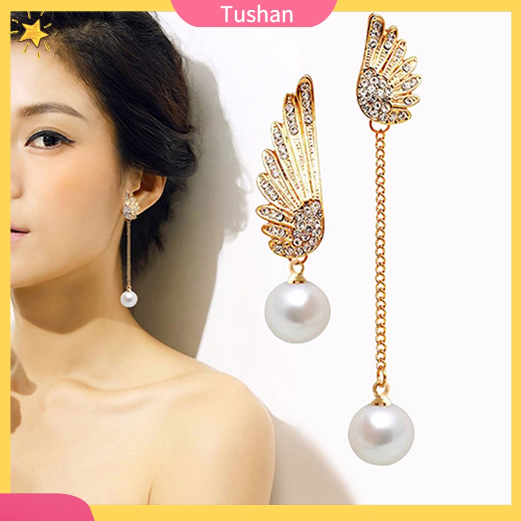 Bông tai cánh thiên thần đính đá và ngọc trai giả sang trọng