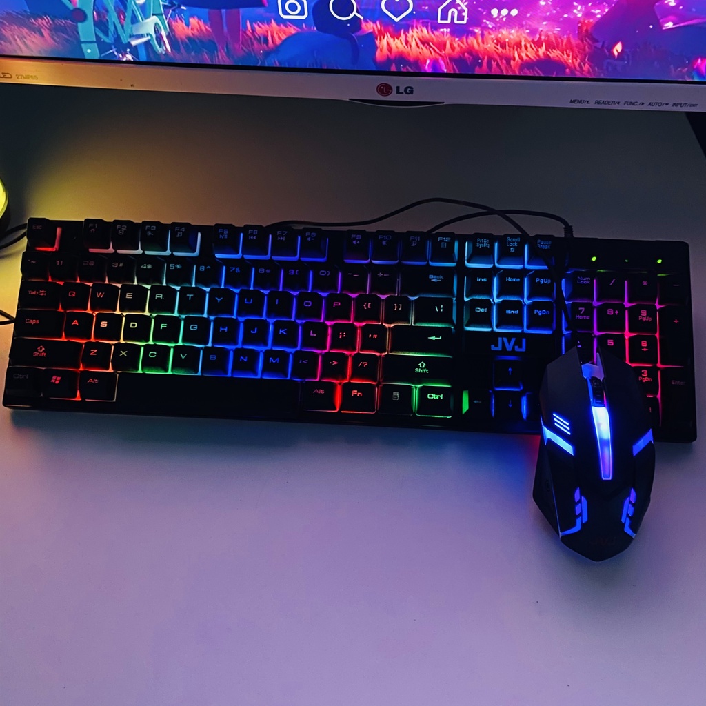 Bộ Bàn Phím Kèm Chuột Gaming G200 Plus JVJ Có Dây, LED Nhiều Màu Phong Cách Hiện Đại, Ấn Tượng - BH 6 Tháng