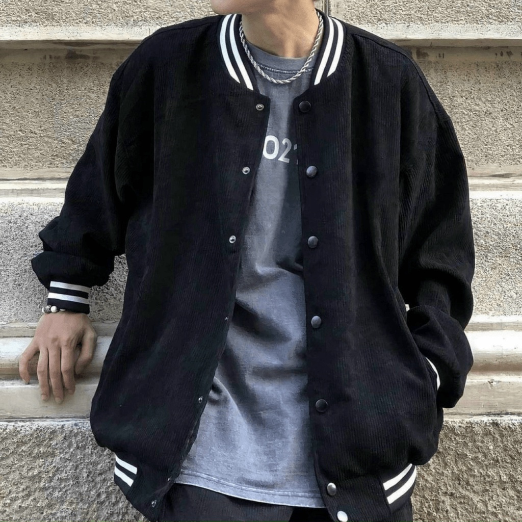 Áo Khoác Bomber Nam Chất Nhung Tăm Trơn Phối Viền Cổ Tay Trắng Form Rộng Che Nắng Tốt Mặc Đẹp Thoải Mái [NEW UNISEX]