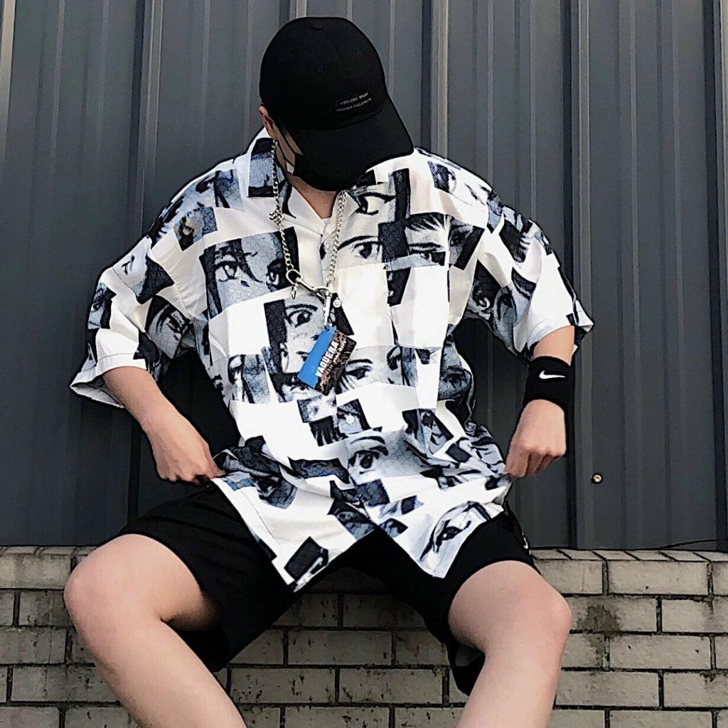 Áo sơ mi lụa nam nữ form rộng tay lỡ in họa tiết cực độc đáo, chất lụa mềm mịn, thoải mái, thoáng mát