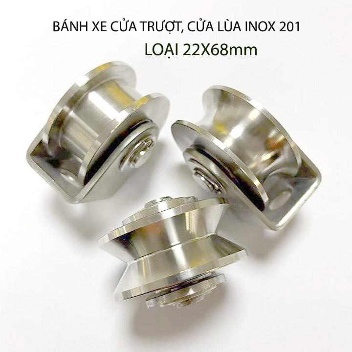 Bộ bánh xe cho cửa cổng trượt, cửa lùa làm bằng inox 201, loại lớn 22x68mm, hình U, V, H tùy chọn