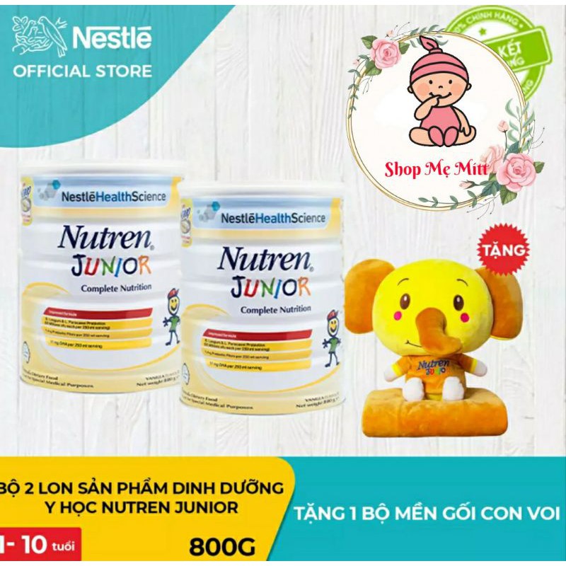 Tặng 1 Bộ Gối Mền Voi ] Bộ 2 Lon Sữa Bột Nestle Nutren Junior 800g/Lon