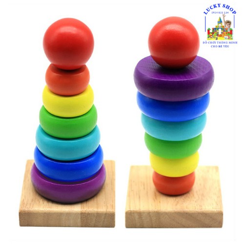 Đồ chơi gỗ tháp cầu vòng xếp chồng cho bé - Giáo dục Montessori - Đồ chơi thông minh - Chất liệu an toàn - Siêu bền đẹp