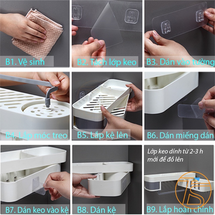Kệ góc tường xoay 180 độ 2 tầng lắp đặt nhà tắm, nhà bếp - Loại dán tường
