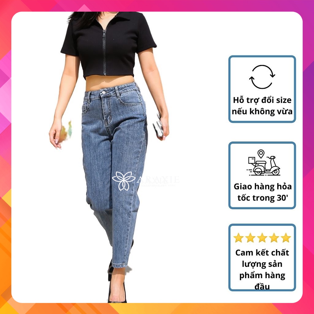 Quần bò baggy nữ cạp cao Jean Araxie quần jeans baggy nữ màu xanh nhạt co giãn 4 chiều  JABG02