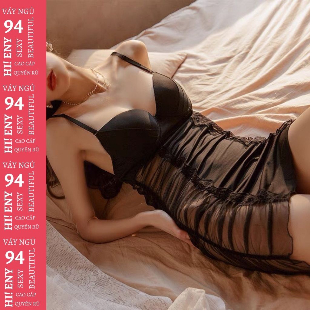 Váy ngủ xuyên thấu Đầm ngủ sexy ôm body có mút ngực voan mềm M55