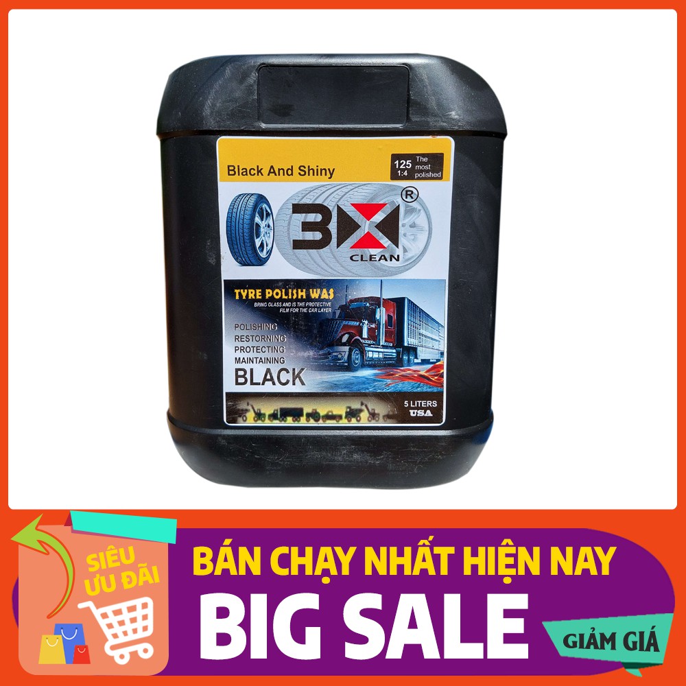 Dung Dịch Làm Bóng Lốp Ô Tô Xe Máy 3X Clean 5 Lít, làm bóng tất cả bề mặt cao su. đậm đặc 100%,