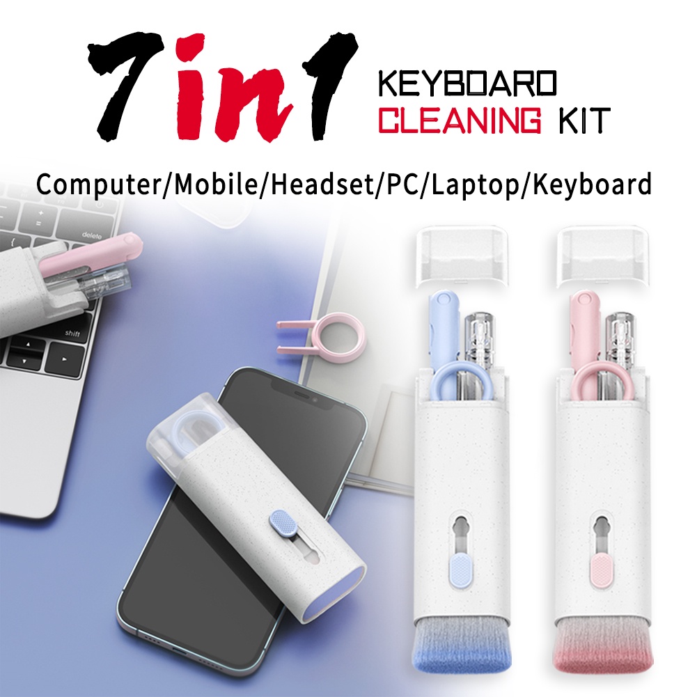 7 Trong 1 Bộ dụng cụ vệ sinh bàn phím, màn hình Laptop thoại tai nghe đa năng 7 trong 1 đa năng nhỏ gọn tiện lợi