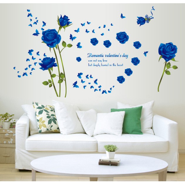 Decal trang trí tường - Hoa Hồng Xanh Nước Biển