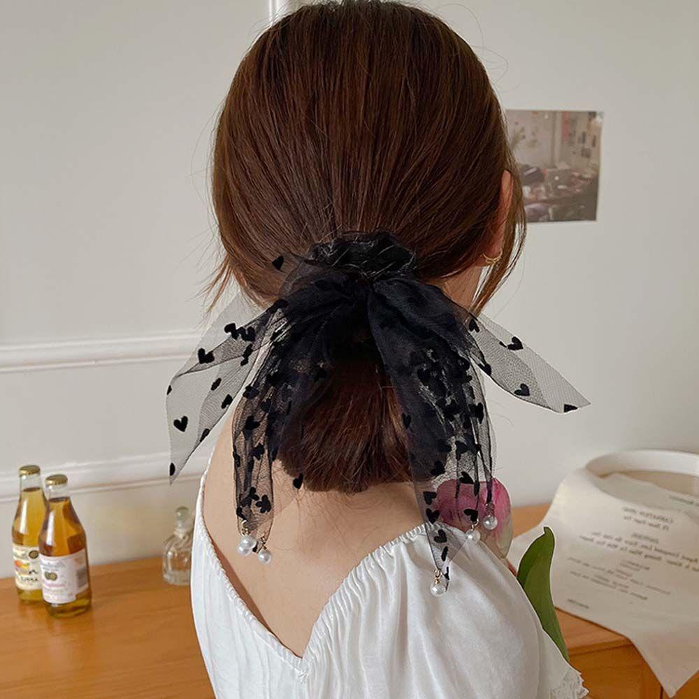 Dây Cột Tóc Ruy Băng Lưới Chấm Bi Đính Hạt Ngọc Trai Thời Trang Mùa Hè Cho Bạn Gái