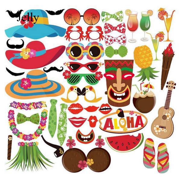 42pcs DIY Hawaii Photo Booth Props with Sticks for Holiday Party Supplies J676