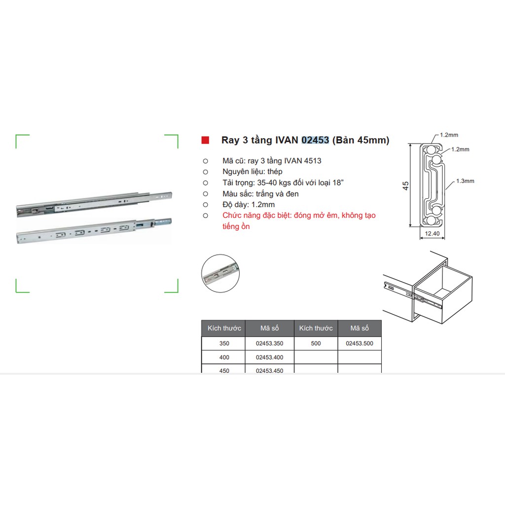 Ray Bi Trượt 3 Tầng IVAN (Tặng ốc vít)