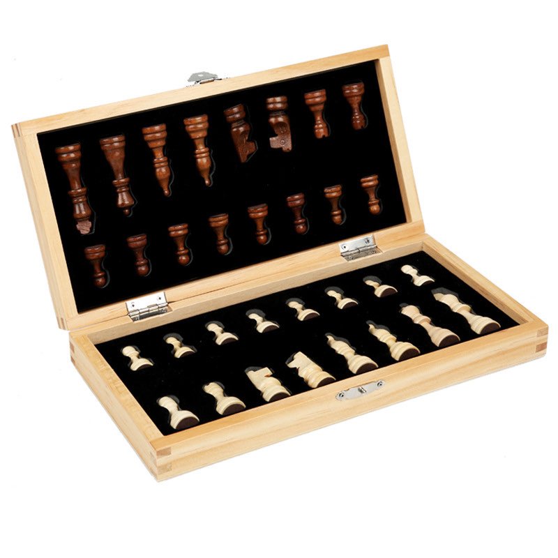 Bộ cờ vua bằng gỗ 30x30cm thiết kế gập gọn làm hộp đựng cờ cho bé tập chơi cờ vua phát triển trí thông minh