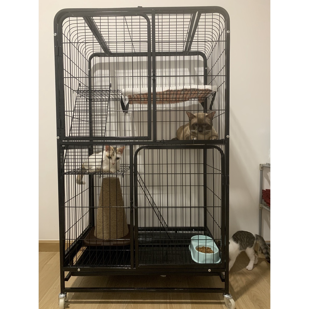 Chuồng Mèo Sơn Tĩnh Điện BIGSIZE Có Bánh Xe, Chuồng Cao 168cm, 3 Màu Đen Trắng Hồng