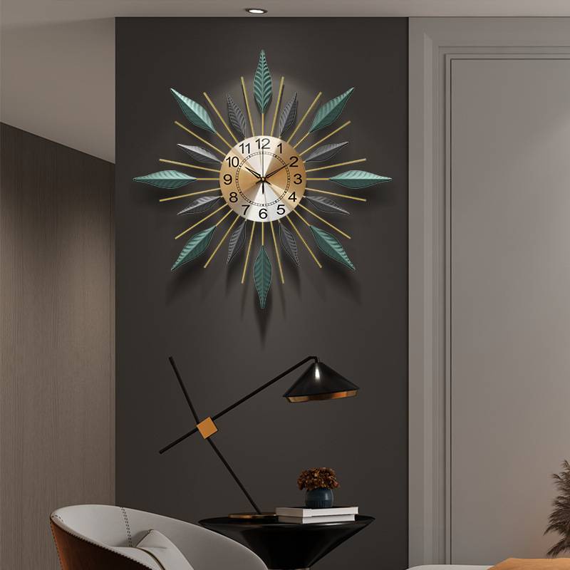 Nordic Light Luxury Kiểu dáng Đồng hồ treo tường Trang trí nội thất Đồng hồ phòng khách Đồng hồ treo tường Mute Watch Đồng hồ sắt rèn 6