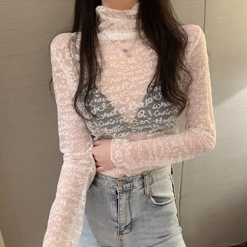 Áo Tay Dài Phối Ren Xuyên Thấu Thời Trang Mùa Thu Quyến Rũ Cho Nữ