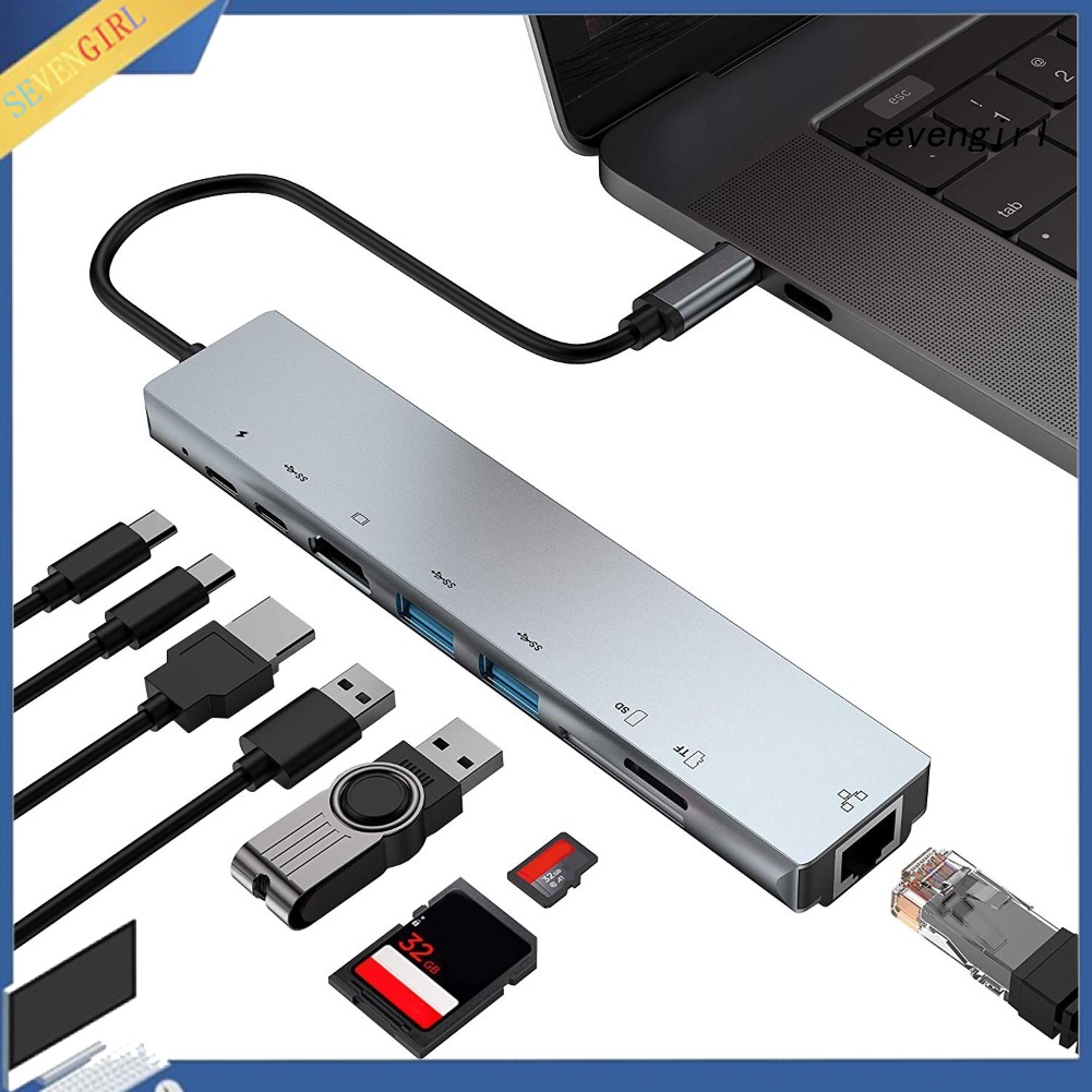 Bộ Chuyển Đổi 8 Trong 1 Đa Năng Từ Cổng Type-C Sang Rj45 Usb 3.0 Tf Pd | BigBuy360 - bigbuy360.vn