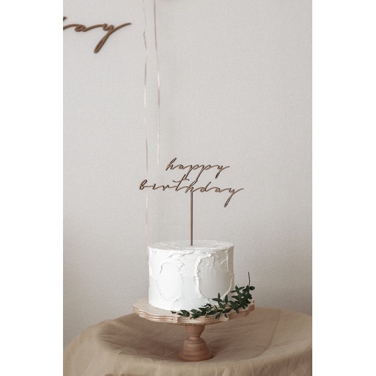 Que cắm bánh chữ Happy Birthday bằng gỗ